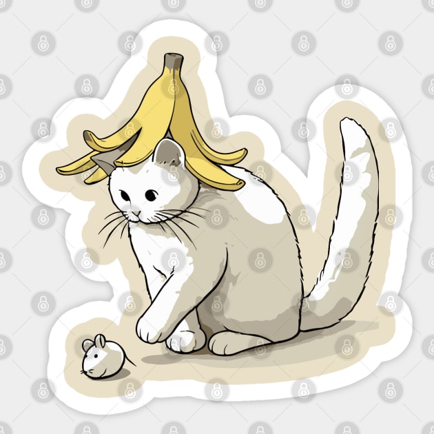 Funny banana cat catching mouse Sticker by Elysian wear